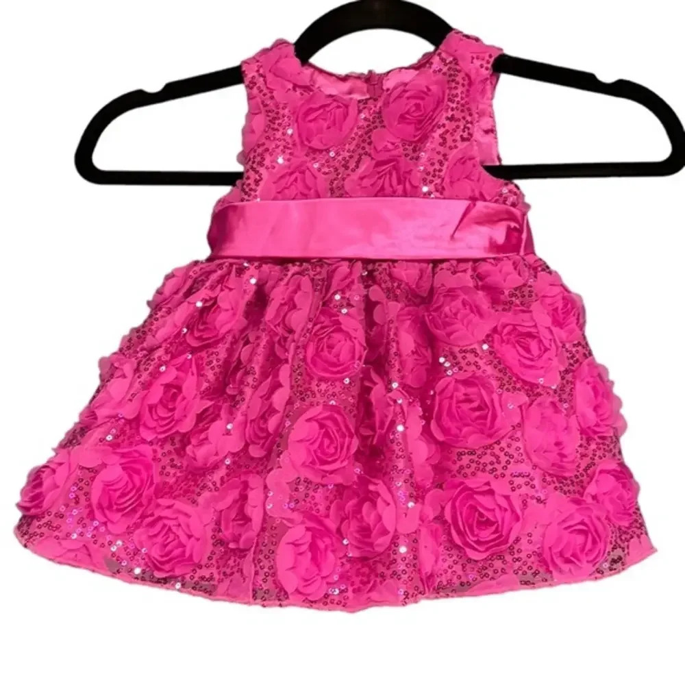 New American Princess Hot Pink Floral Embellished Dress Size 12M